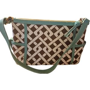 Spartina 449 Brown and Green Shoulder Bag Linen & Leather